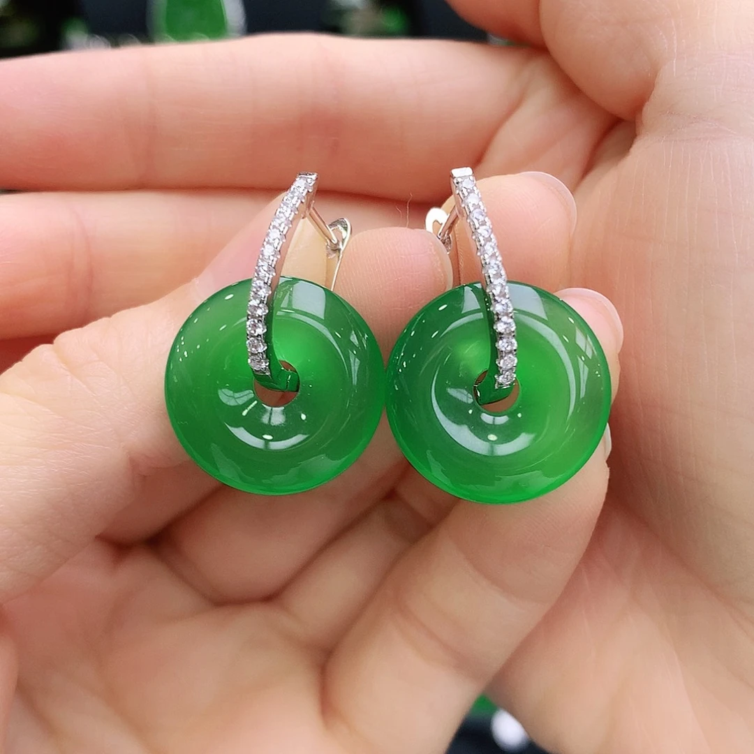 玛瑙/玉髓耳钉银S925镶嵌