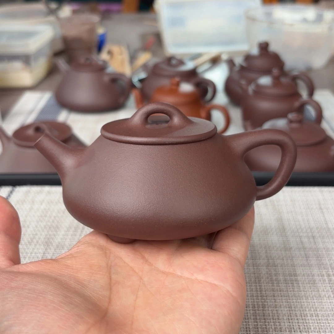 紫砂茶壶半手工老紫泥平盖石瓢壶180cc