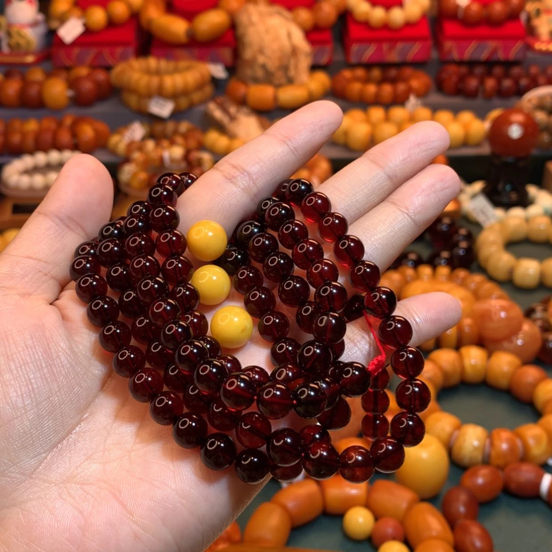 【闪购商品】血珀手链未镶嵌一****粉蜜蜡手链定制