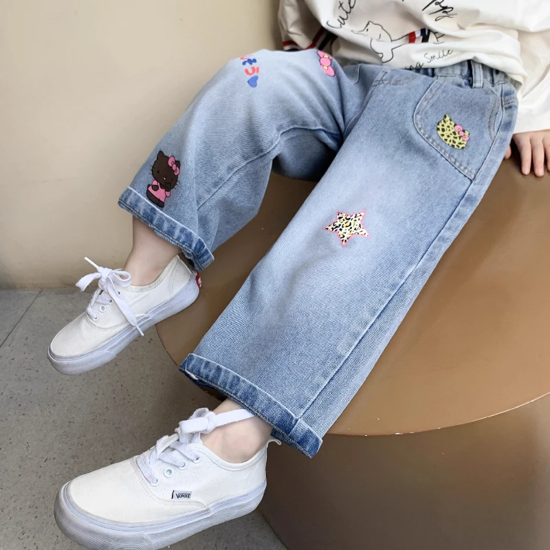 女童裤子春秋款2025新款女宝宝秋季直筒裤洋气长裤儿童秋装牛仔裤