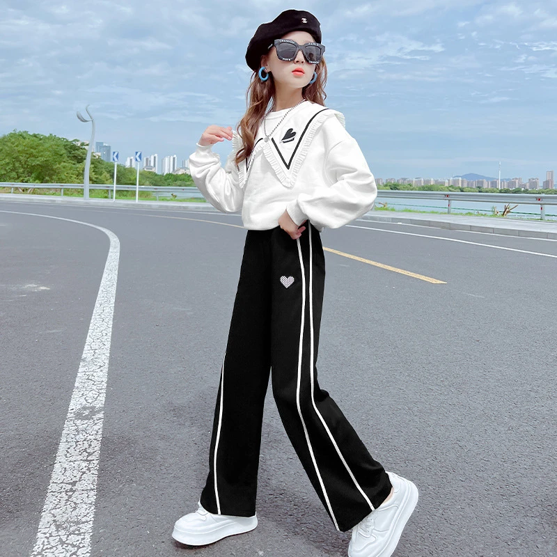 女童裤子春秋2025新款春款喇叭裤中大儿童春装洋气女孩运动阔腿裤