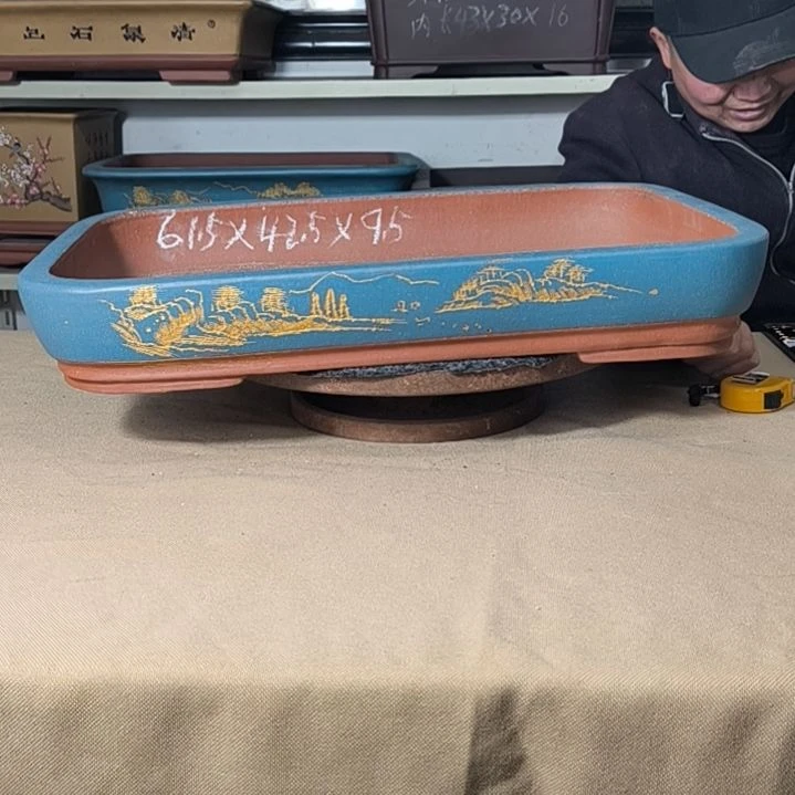 花盆紫砂宝蓝色小号浅水