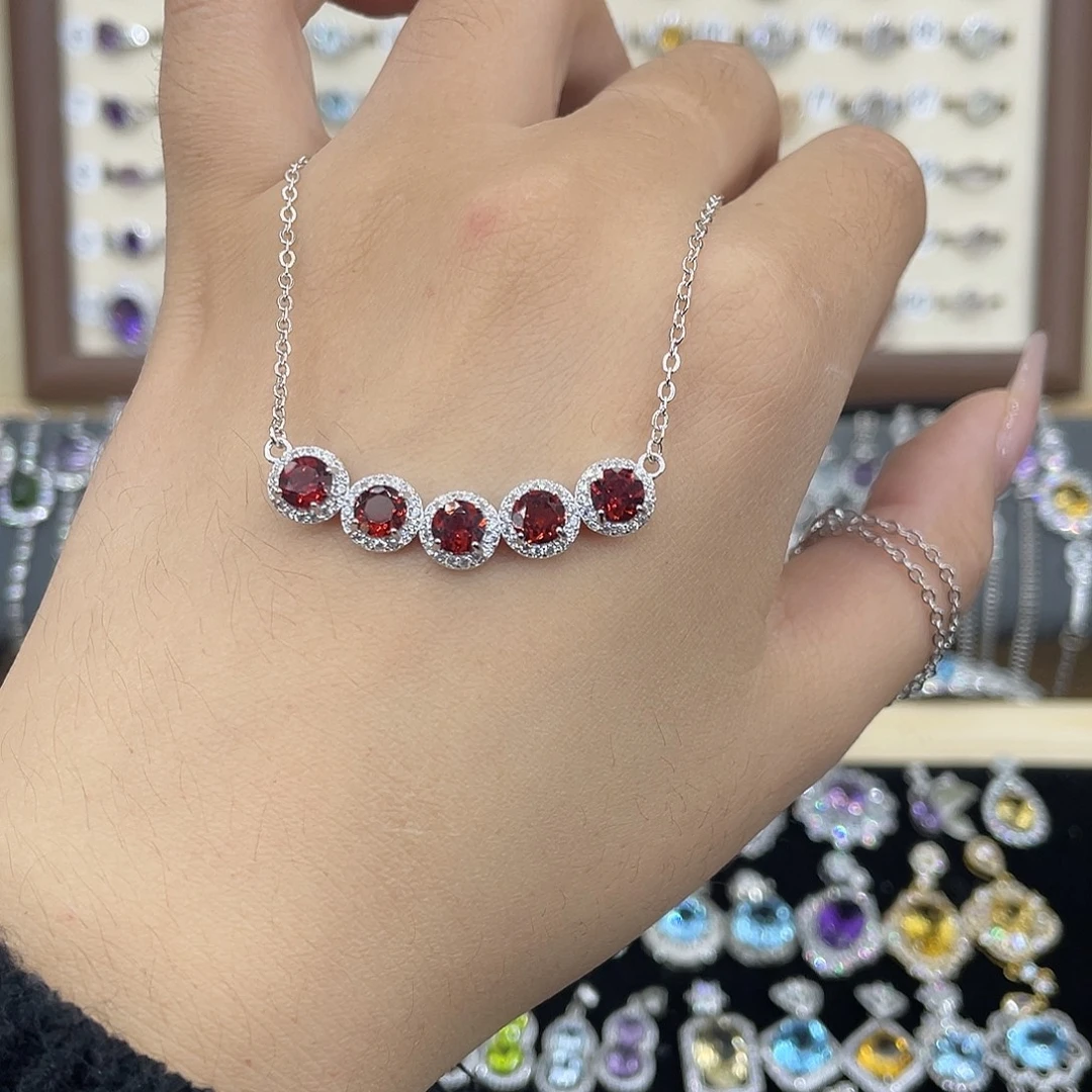 石榴石银S925镶嵌颈饰