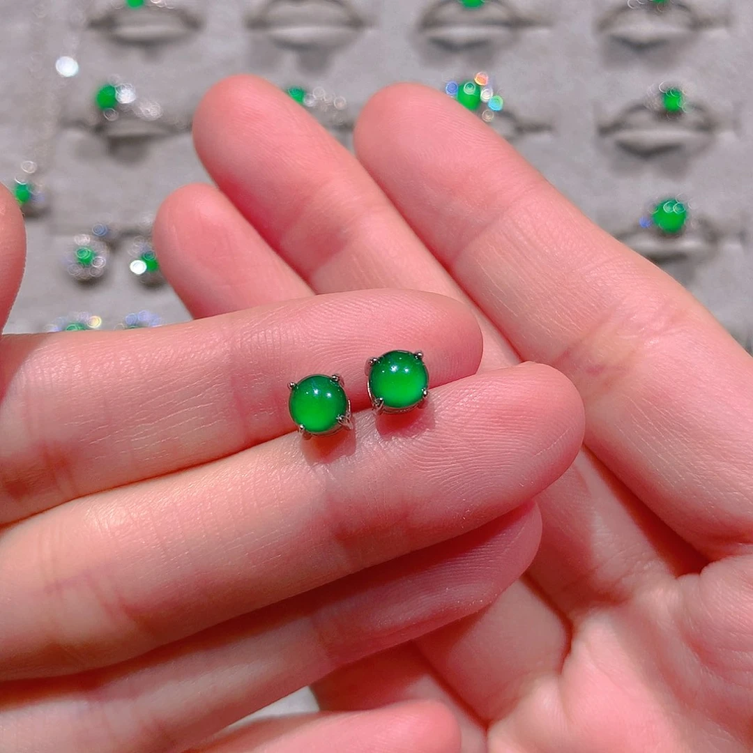 银S925镶嵌翡翠耳饰苗**Z