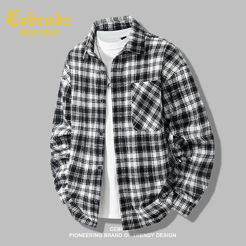 法国Cebrodz美式重磅工装格子衬衫男款秋季薄款青年大码男士衬衣