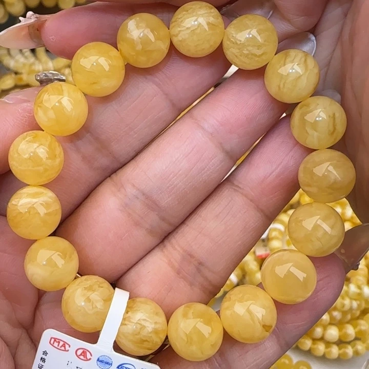 未镶嵌蜜蜡手链鸡油黄虎皮妖花圆珠手串