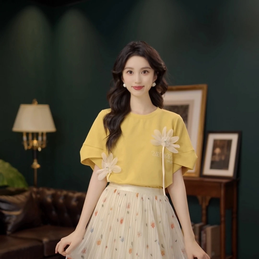 琦琦【落日午】甜美休闲百搭小众短袖女夏季上衣YE0706494