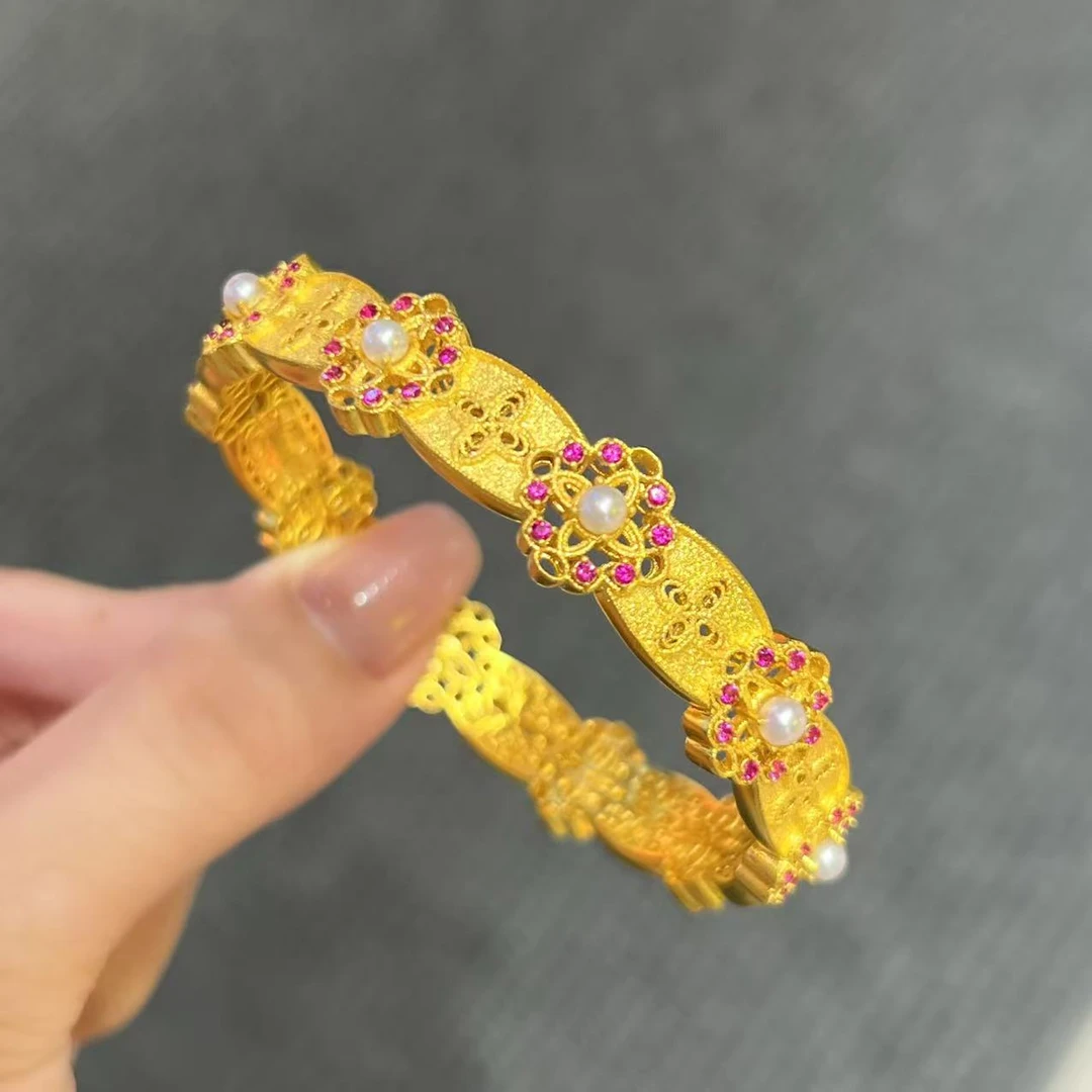 【新美源】足金999 镶嵌工艺 丁香珍珠镯(附加699）