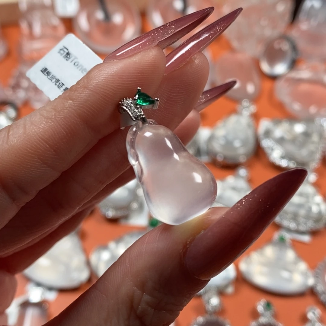 石英质玉银S925镶嵌颈饰黑钢无棉