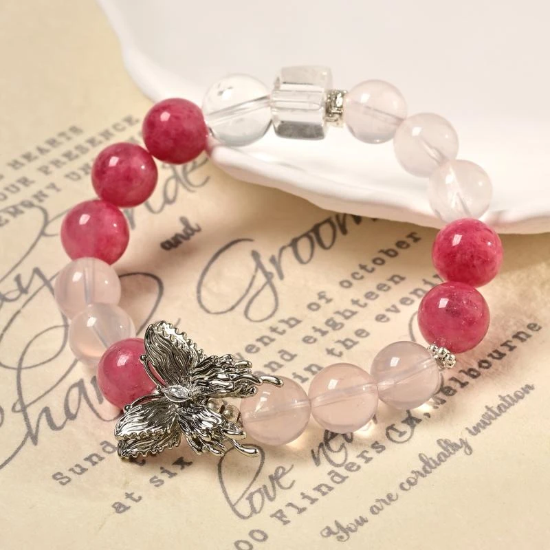 九福晶典 樱花雨粉水晶蝴蝶手串 LXZB7585