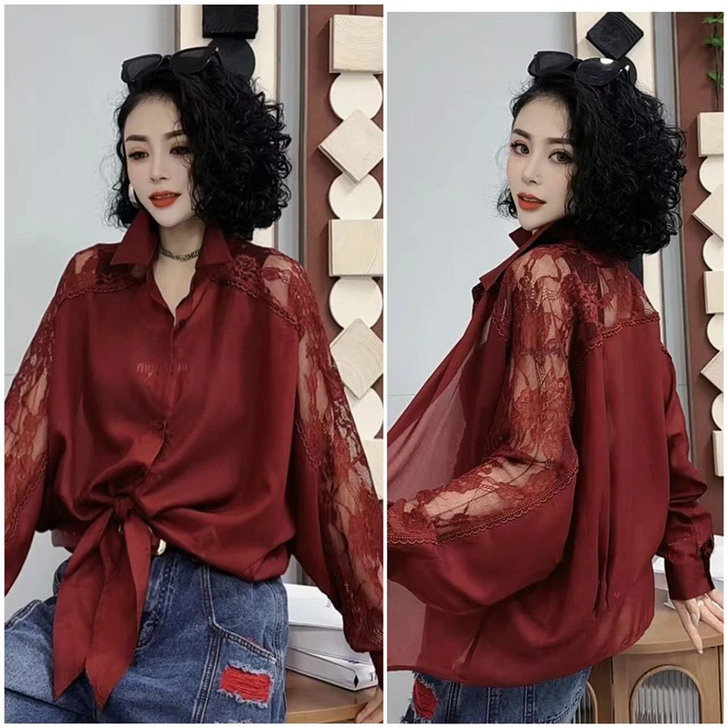 春季蕾丝长袖衬衫女士新款气质休闲小个子显瘦法式上衣衬衫-5616