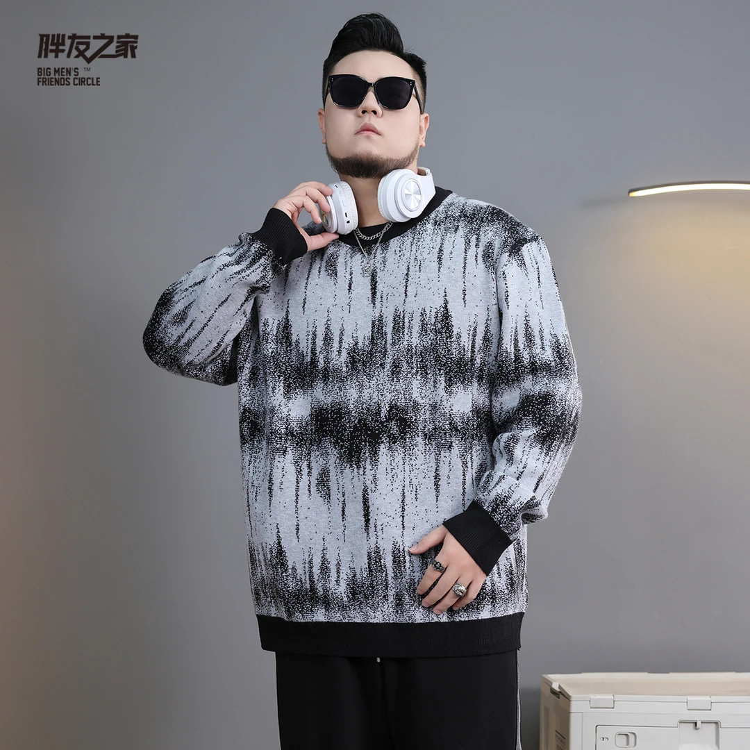 秋冬款大码国潮扎染长袖加肥加大宽松潮流针织毛衣打底PC430722