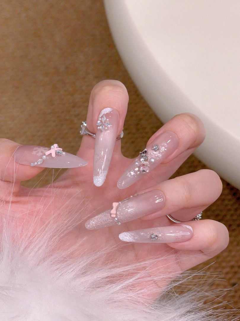 栗栗吉LILI【初雪】秋冬冬天锆石雪花显白气质猫眼纯手工穿戴甲A113