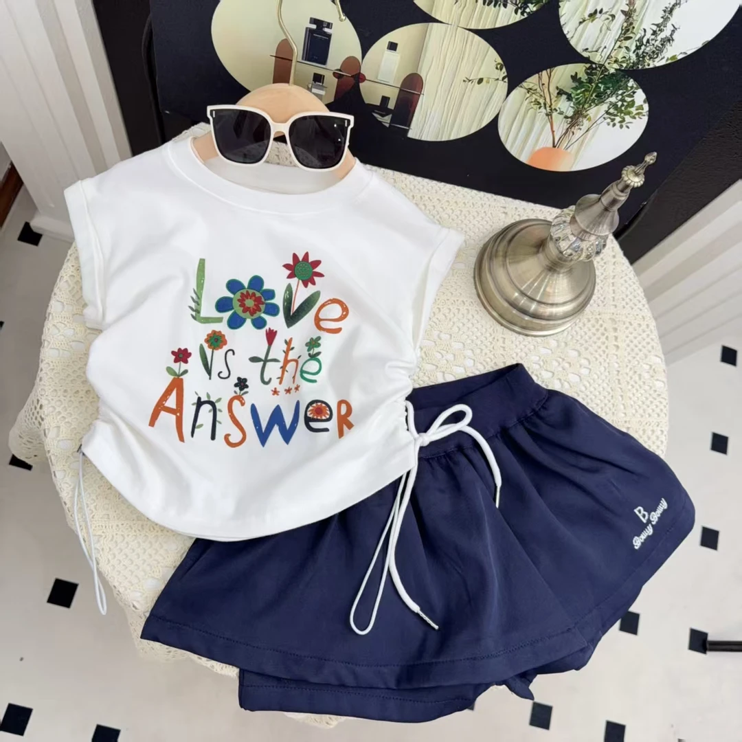女童夏装套装儿童洋气时髦夏季无袖T恤裙子两件套中大童2025新款