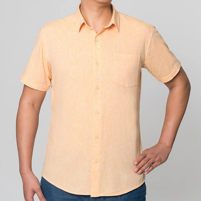 橙色修身衬衣短袖男士2025夏季新款糖果花衬衫男款男士长袖衬衫夏