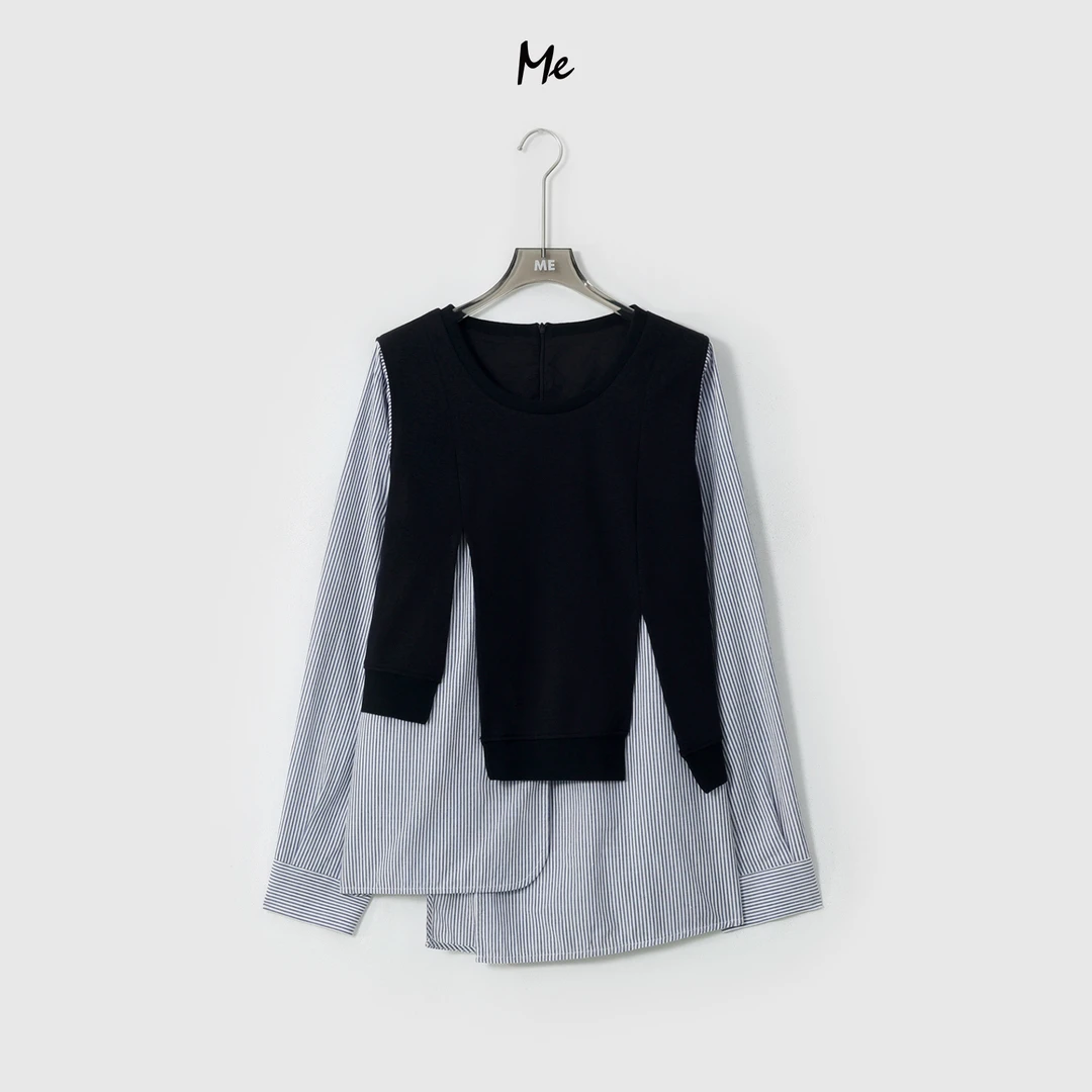 ME【都市玩家】假两件不规则设计时尚百搭宽松一手长上衣MESA0246