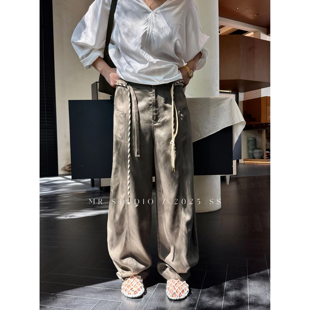 【YILI显瘦女装】时尚复古设计感抽绳垂坠感休闲裤 Y0714