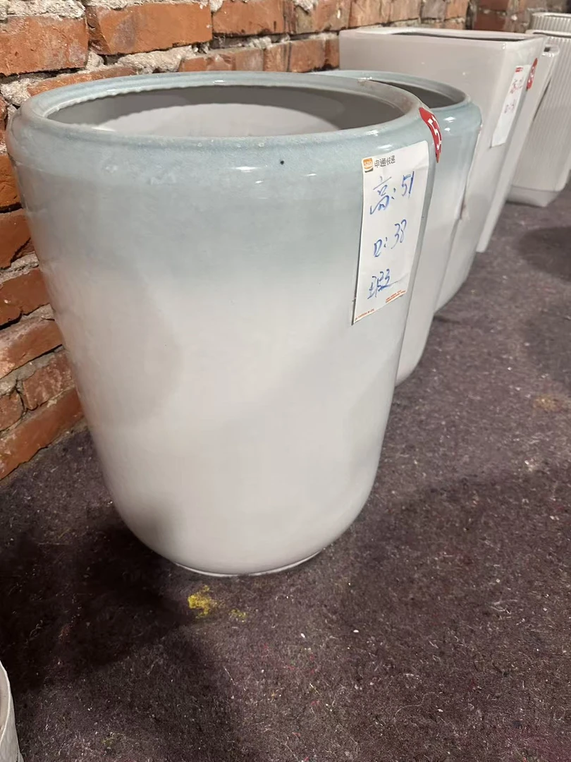 蓝灰色直筒特大号花盆适合客厅落地种植天堂鸟等大型绿植