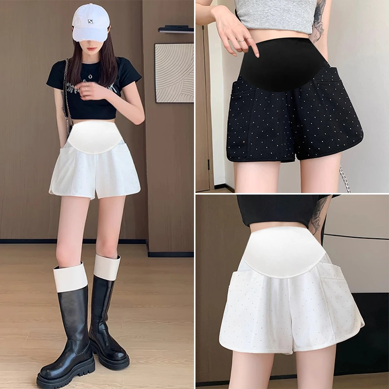 孕妇短裤夏季2025新款烫钻时髦 A字阔腿裤小个子休闲托腹运动短裤