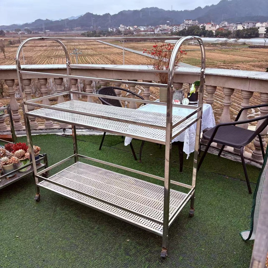 三层平铺不锈钢阳台花架子加厚落地式多层多肉客厅置物架花棚架