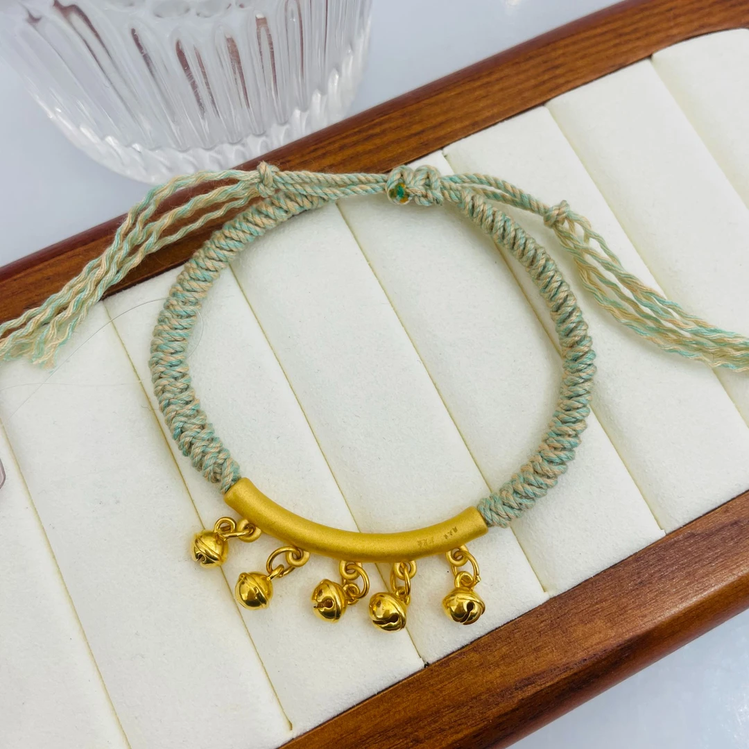 周大生黄金足金999铃铛弯管转运珠手编绳手串手链项链硬金