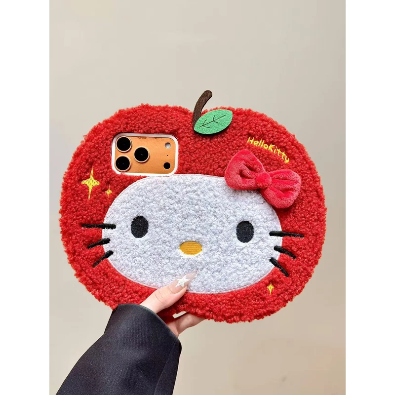 创意立体毛绒苹果猫咪翻盖手绳适用苹果17promax手机壳15iphone16