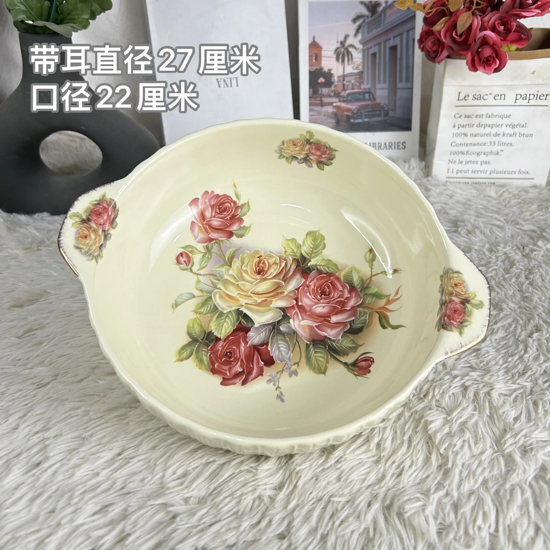 【玲珑专属】陶瓷欧式象牙黄老镇玫瑰系列汤锅不带盖