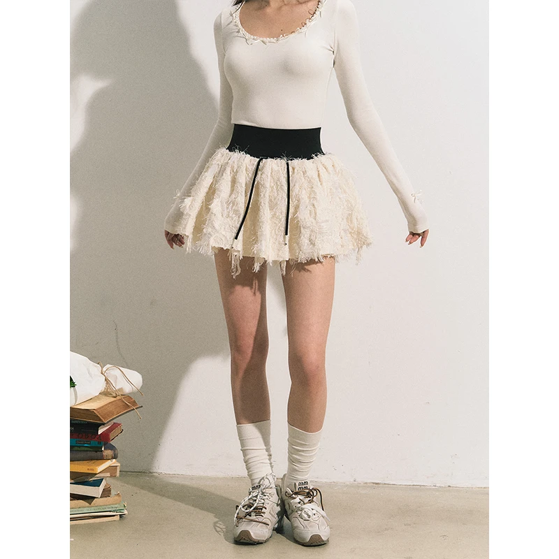 RECOIN R1C米色提花掐腰百搭蓬蓬半身裙【达人2】