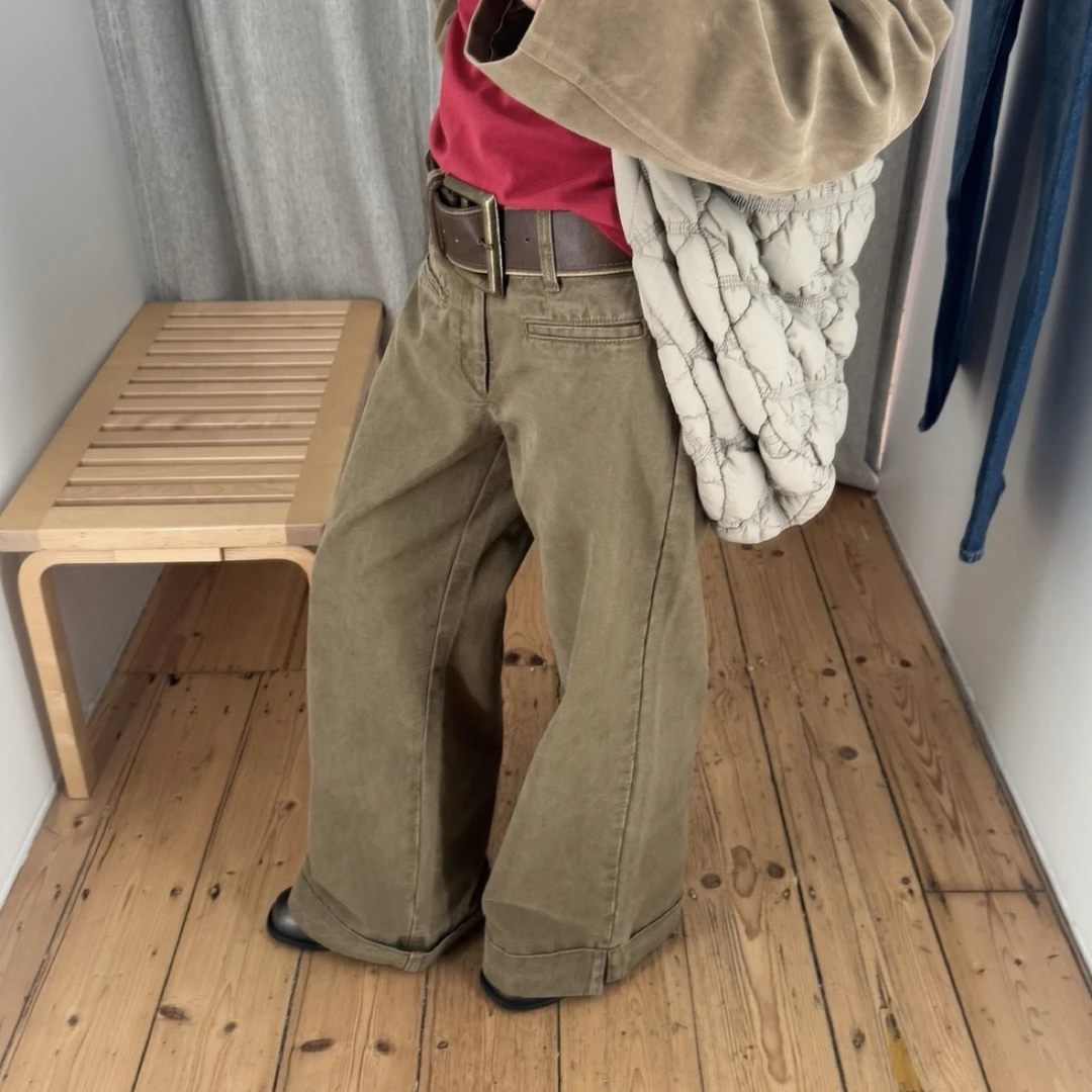 2025年秋款设计感阔腿牛仔裤女显瘦复古直筒裤小众高级怀旧精致感