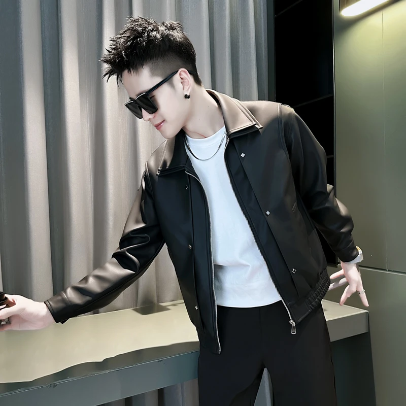 男士皮衣外套秋冬季2025新款高级感潮牌痞帅双层领PU皮夹克上衣服