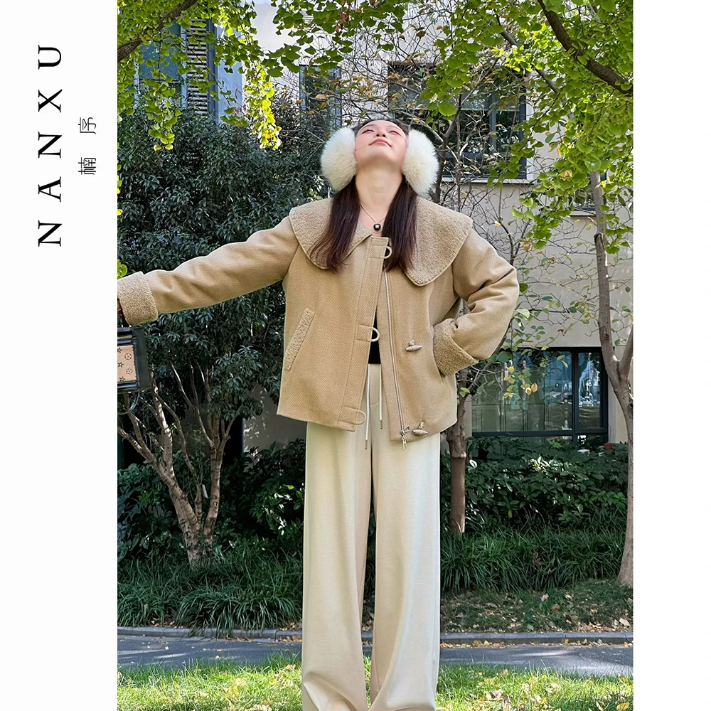 楠序微胖女装 冬季宽松厚款羊毛大翻领显瘦白鸭绒羽绒服女NX13912