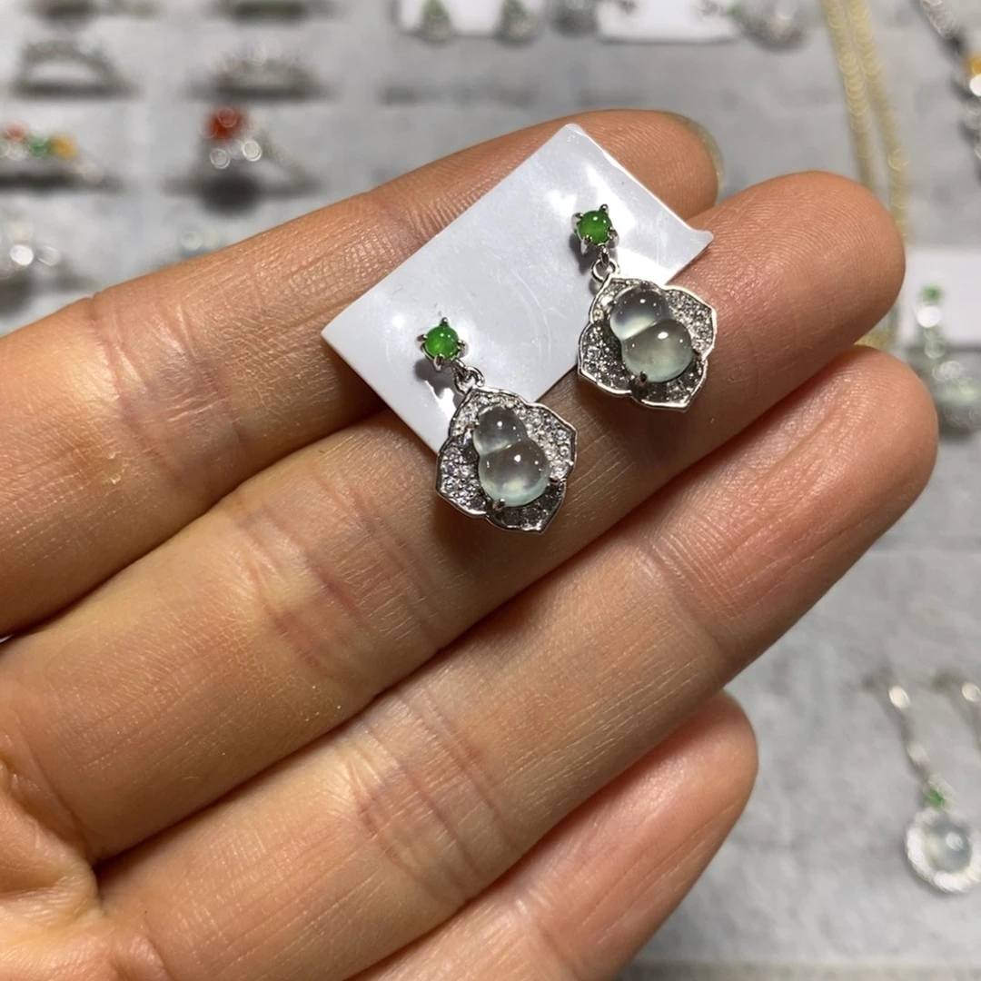翡翠银S925镶嵌耳饰耳坠