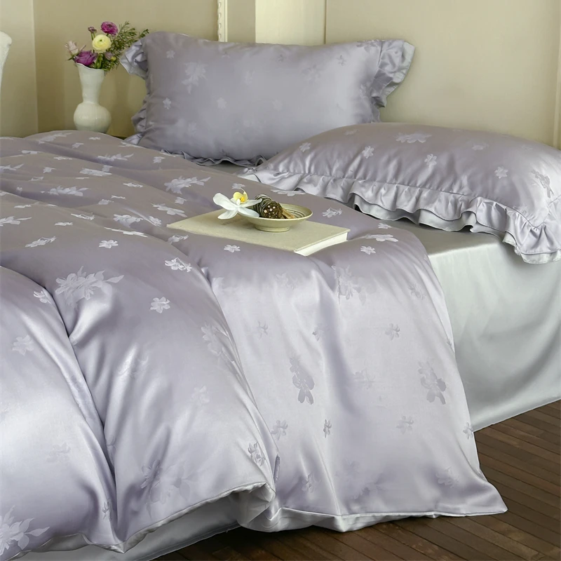 美作师小清新韩式提花60支四件套花卉凉感丝滑夏季被套床单床笠