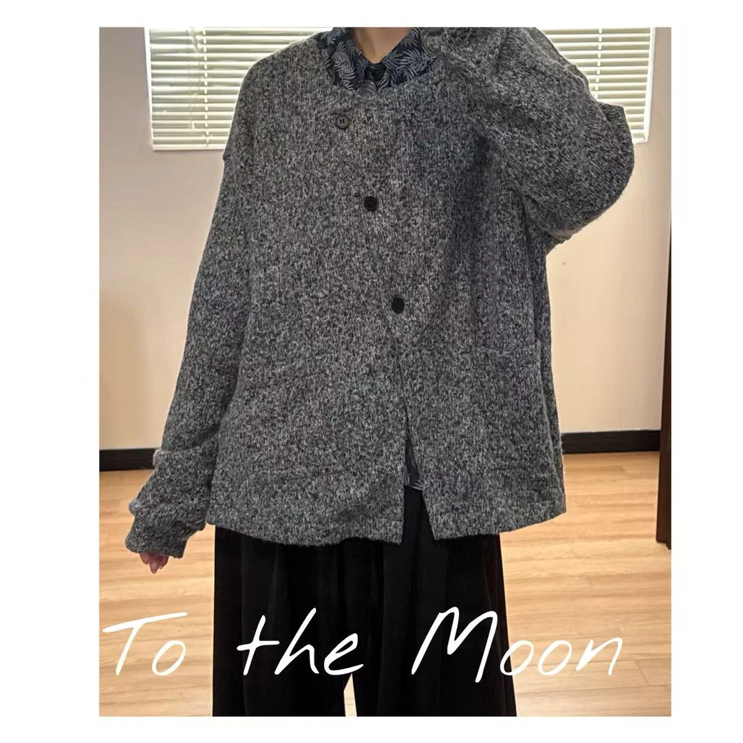 Zoe 原创【念念不忘】长袖外套百搭宽松纯毛衣开衫针织秋季灰色