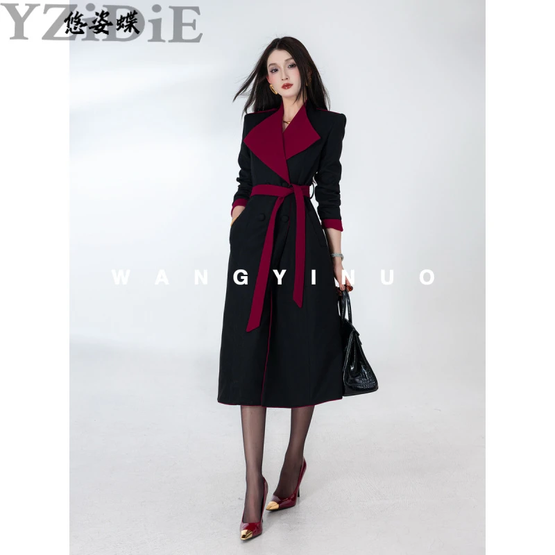 悠姿蝶【时光华章】2025秋季新款显瘦百搭气质通勤时尚设计感风衣