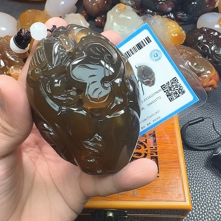 玛瑙/玉髓手把未镶嵌煤**发