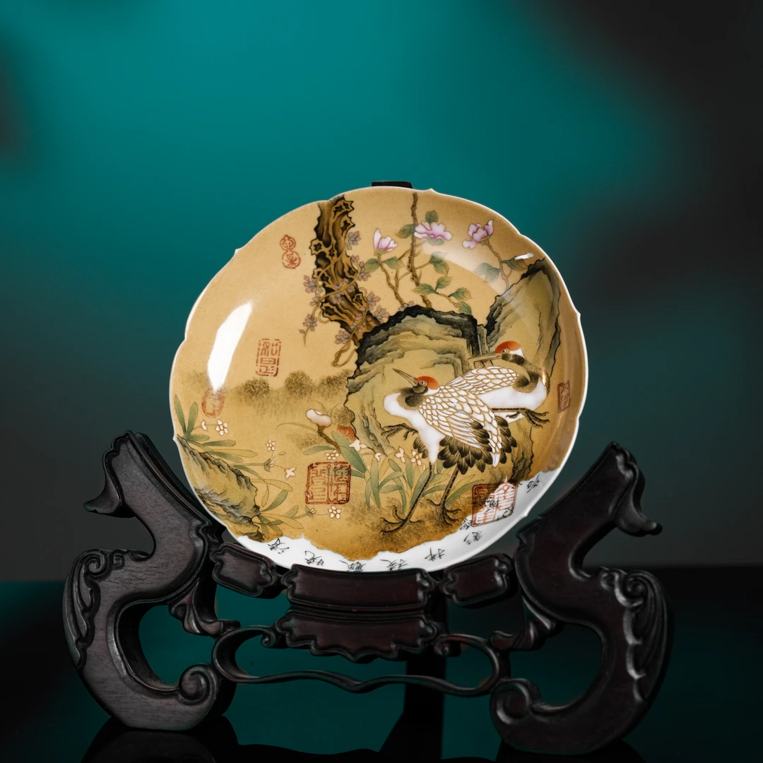 雅圣宋画瑞鹤图壶承赏盘景德镇手工手绘残卷古风陶瓷高端茶器粉彩