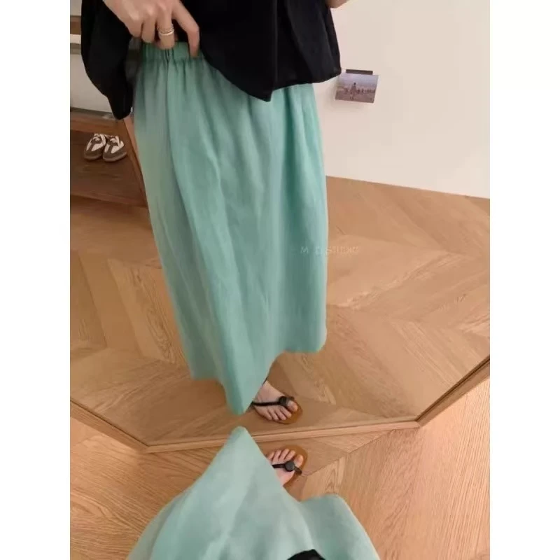 P&C STUDIO 彩色高腰开叉显瘦百搭凉感裙子