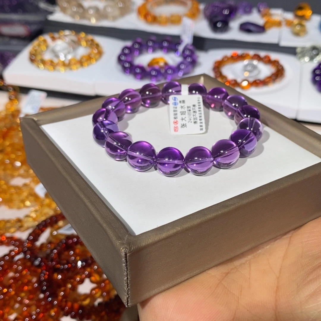 水晶未镶嵌手链11mm净体巴西浓郁紫水晶