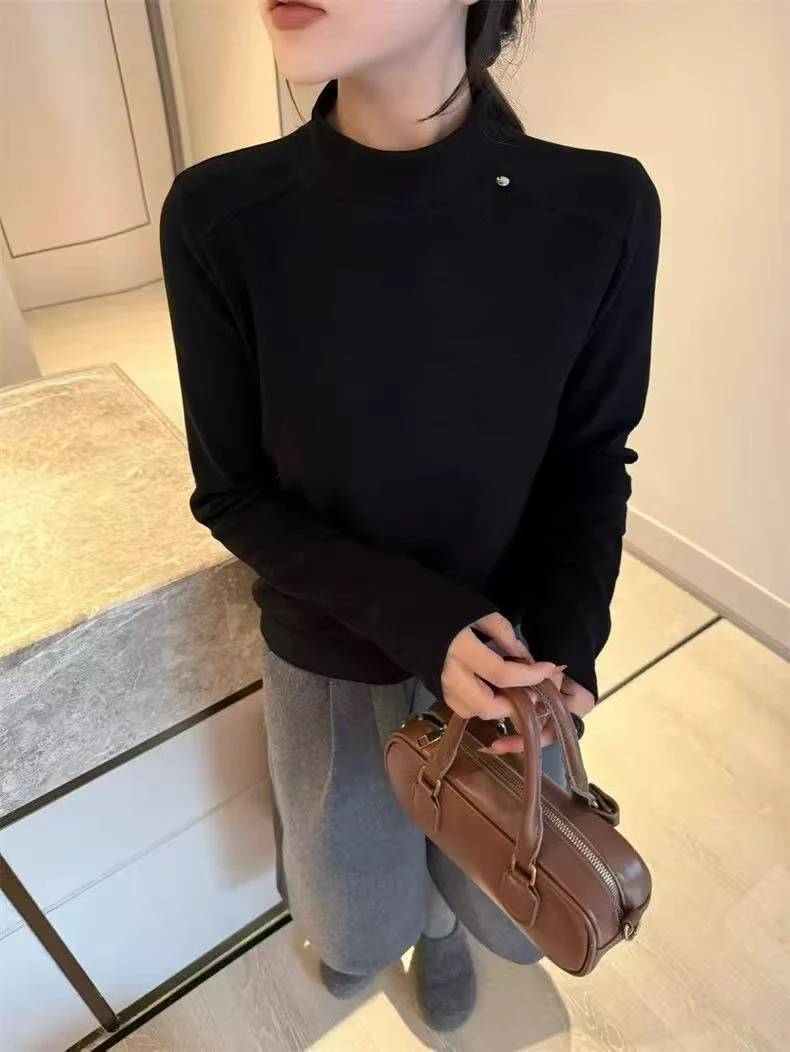 格调美美8130新款松弛感修身内搭打底衫加绒加厚长袖卫衣