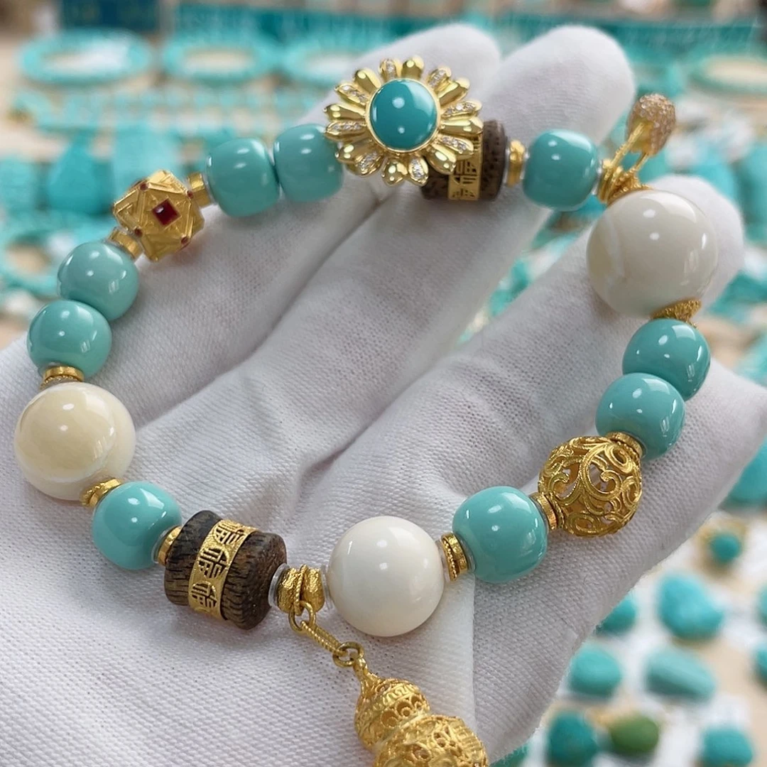 绿松石珠宝奇石18K金镶嵌