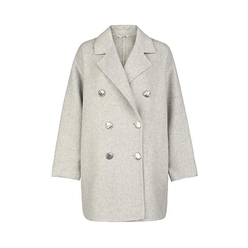 【粉丝专享】圣迪奥女装冬季时尚都市风纯色西装领毛呢大衣S2448260