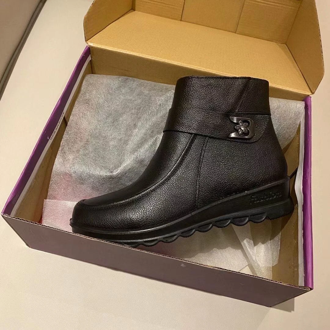 新疆妈妈款保暖百搭平跟拉链冬季短靴女靴软底防滑