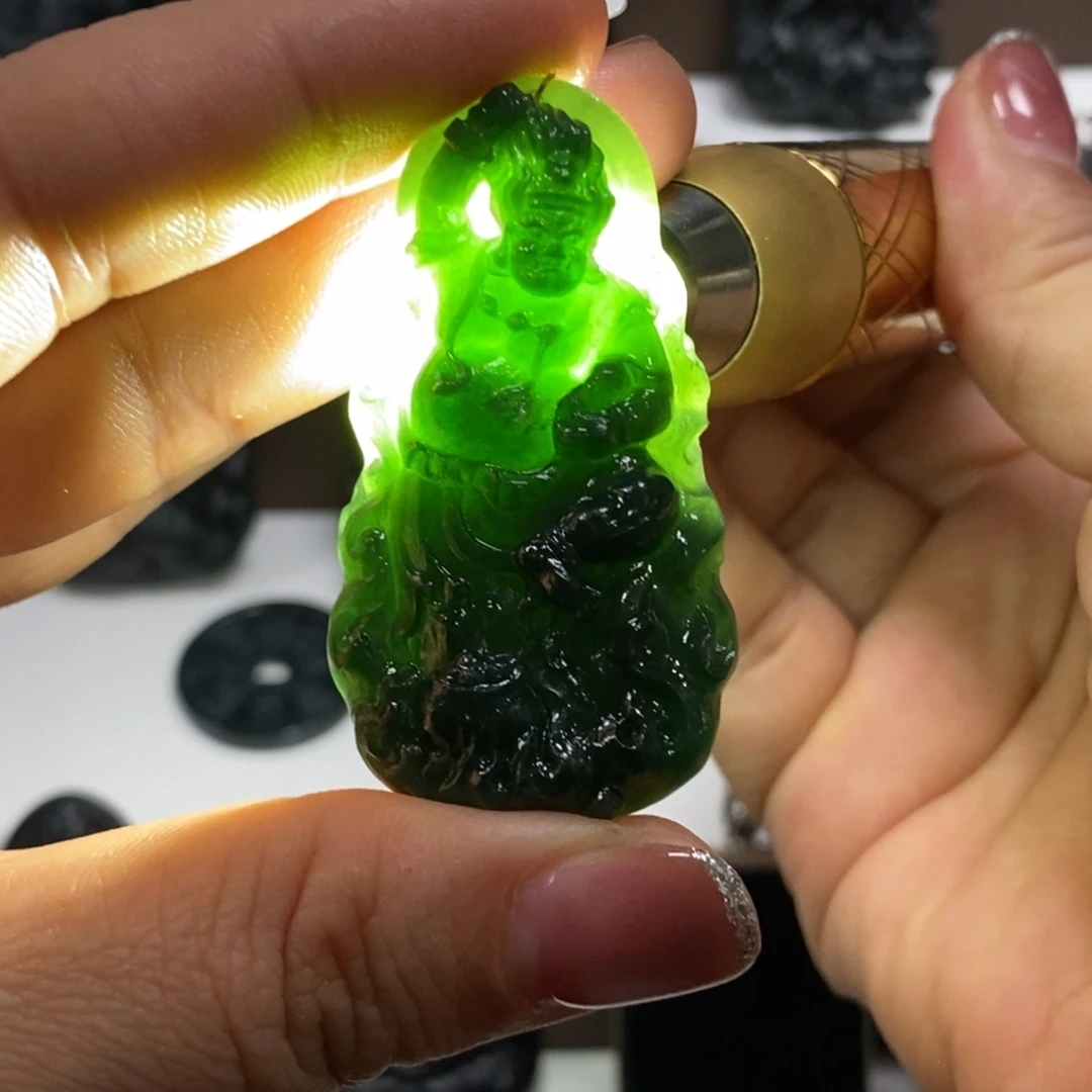 定制翡翠未镶嵌天然缅甸a货墨翠黑财吊坠