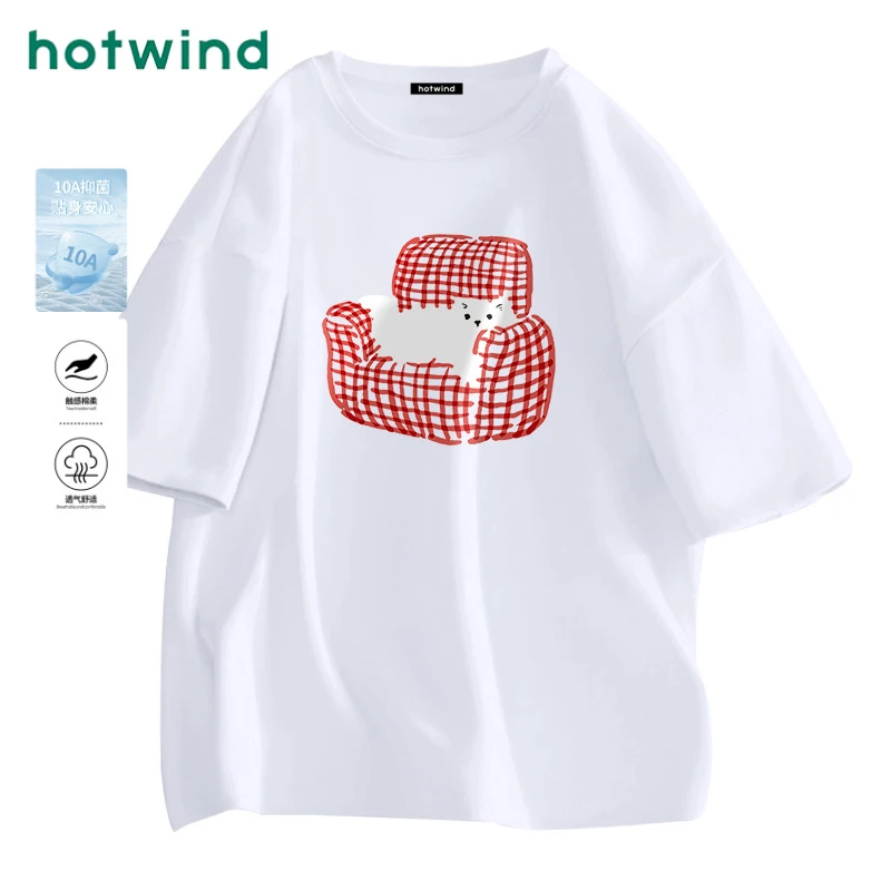 Hotwind/热风纯棉短袖t恤女装2025年新款夏季宽松小众设计感上衣