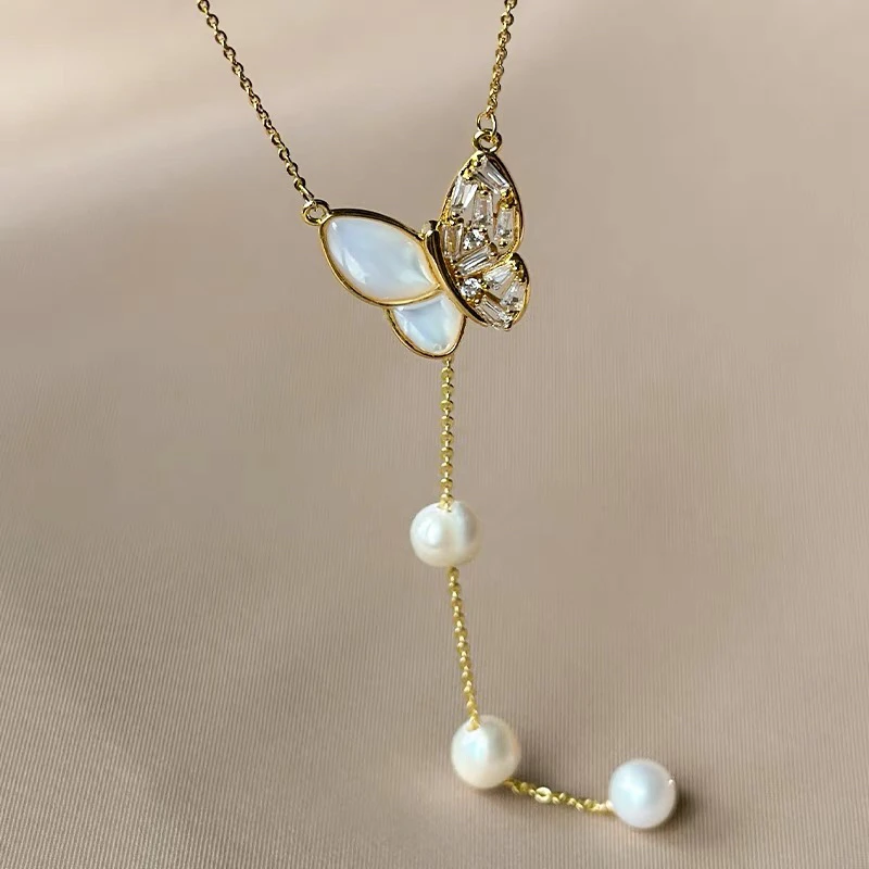 铜合金合成锆石项链 A342高级贝某母项链