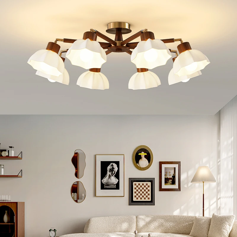 中古风客厅灯美式胡桃木创意温馨餐厅卧室书法吸顶灯中山灯具