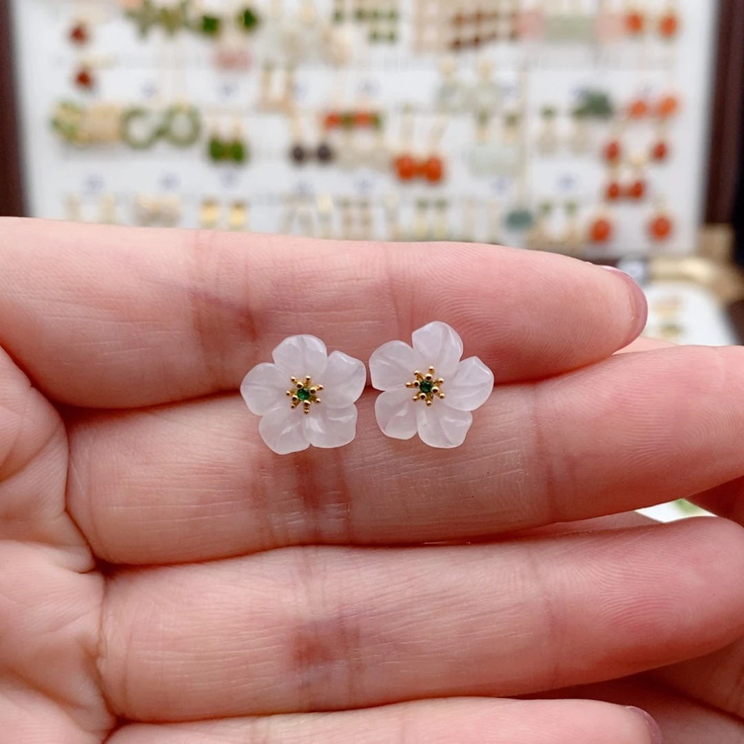 银S925镶嵌和田玉耳饰