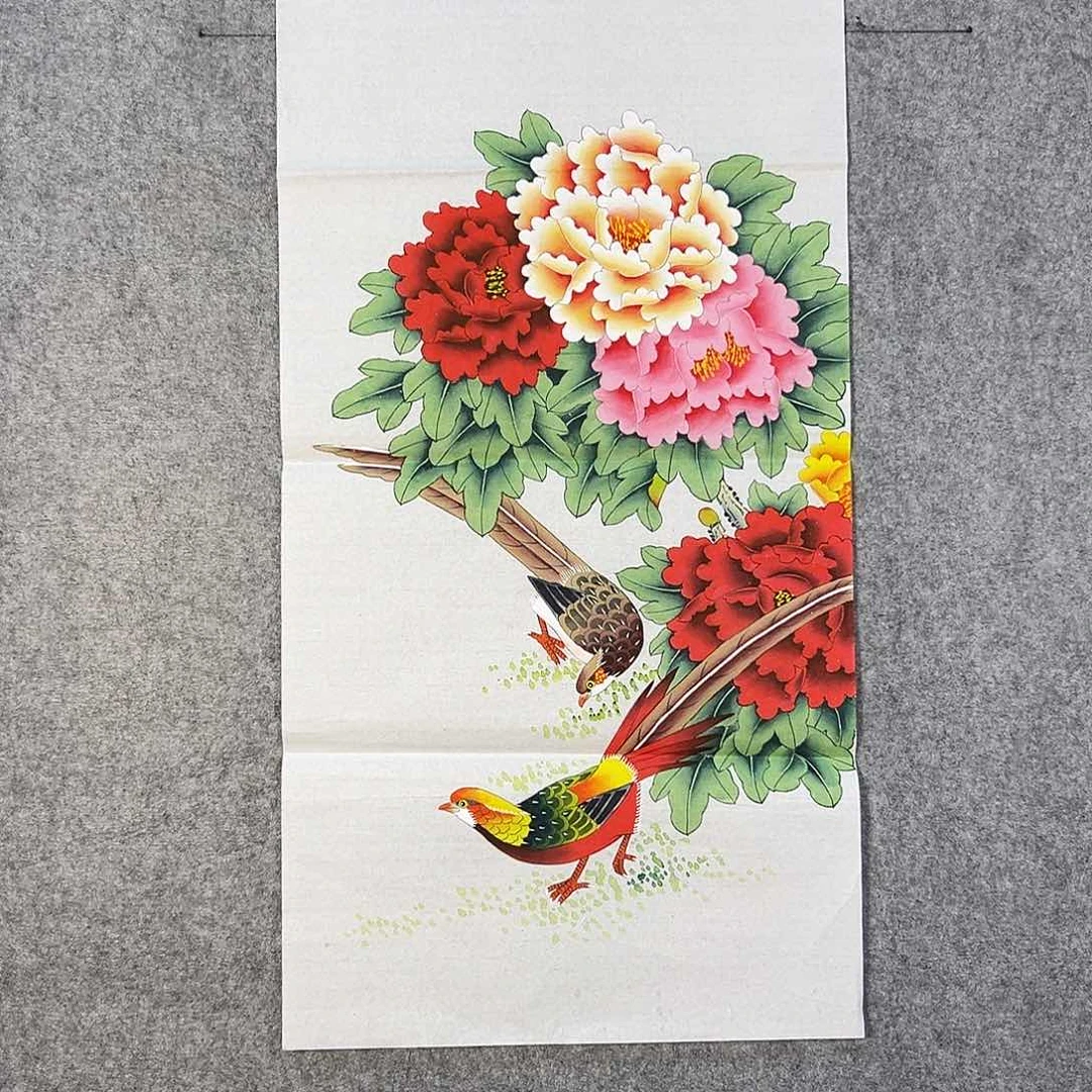 国画728 花鸟在树丛的顶端鸣叫叫声