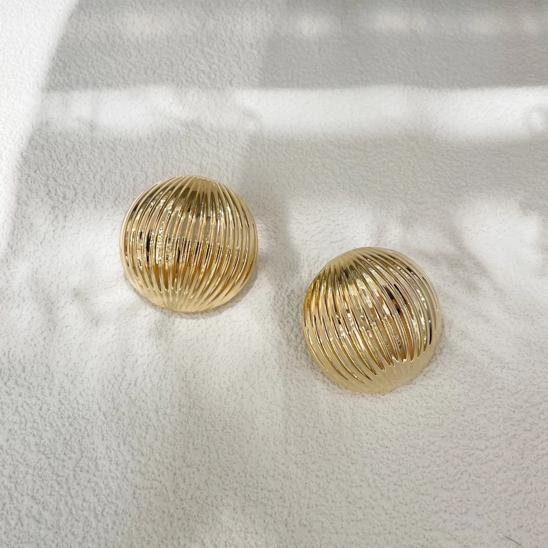 铜合金耳饰 复古性感港风条纹金属半圆冷风时髦小众夸张耳钉